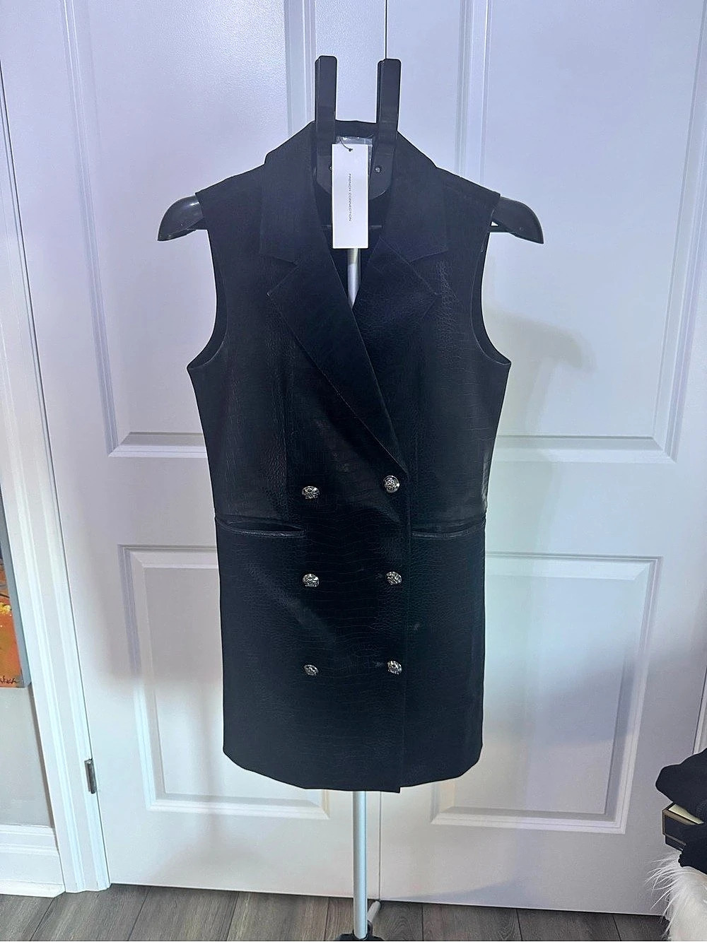 French Connection Ivar Croc Coated PU Blzr Dress Black Size 6
